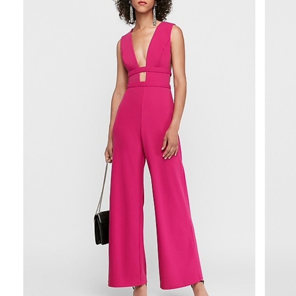 Plunge Neck Strappy Side Wide Leg Jumpsuit